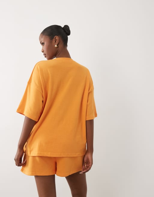 Kaiia cotton rich Tahiti graphic oversized t-shirt co-ord in orange and pink , 3 of 4