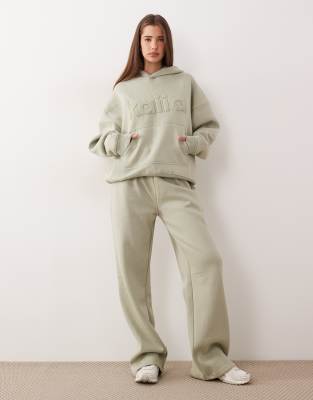 Kaiia Kaiia cotton rich wide leg joggers co-ord in sage green