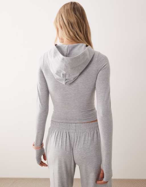 Kaiia cotton soft touch zip through hoodie in light grey (part of a set), 2 of 4