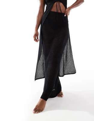 crochet knit maxi beach skirt in black - part of a set