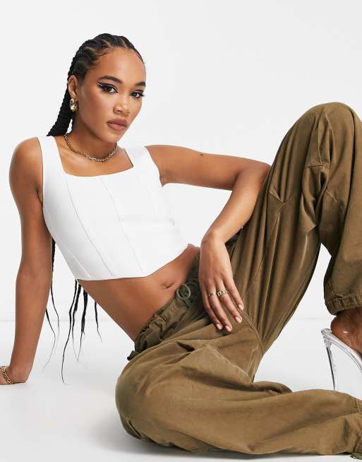 Kaiia - Crop top stile corsetto bianco in maglia