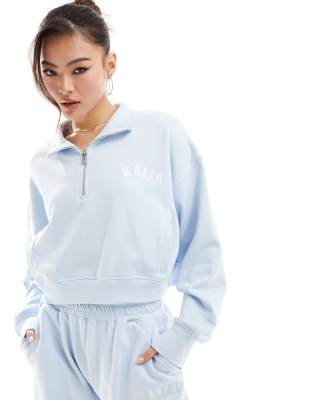 Kaiia cropped half zip sweatshirt co-ord in baby blue