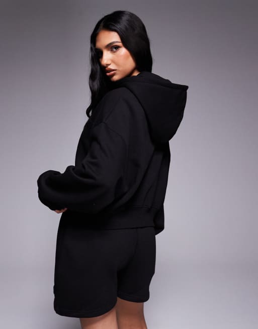 Kaiia – Cropped-Kapuzenpullover mit hohem Baumwollanteil in Schwarz mit eingeprägtem Bubble-Logo, Kombiteil  , 4 von 4