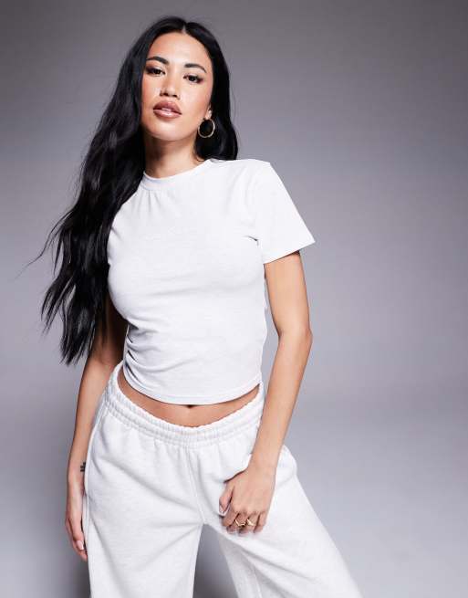 Kaiia - Cropped T-shirt met hoog katoenpercentage en logo in lichtgrijs gemêleerd, deel van co-ord set  