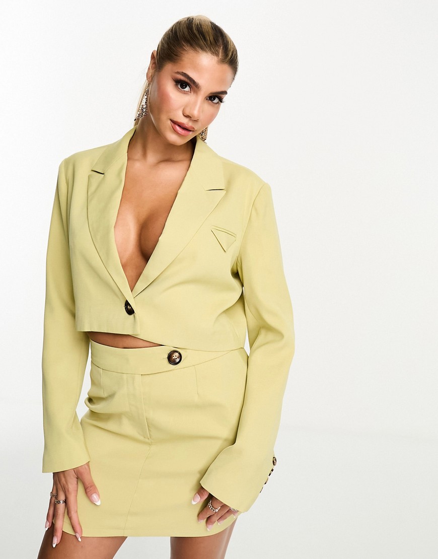 cropped tailored blazer in pale lime - part of a set-Green