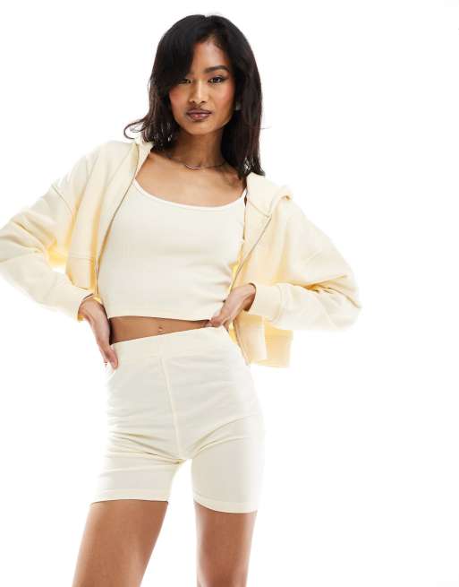 Kaiia cropped zip up hoodie in lemon - part of a set