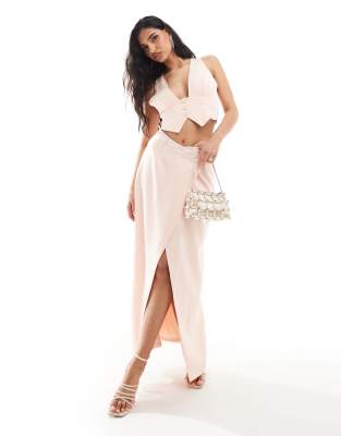 Kaiia Crossed Waist Split Front Maxi Skirt In Baby Pink - Part Of A Set