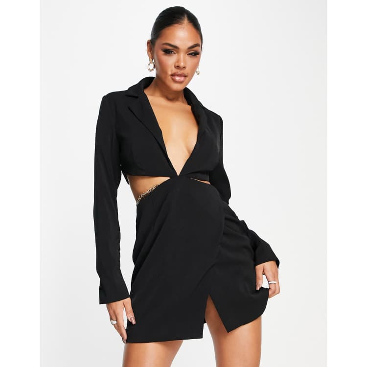 Corset Blazer Dress with Chain - Black