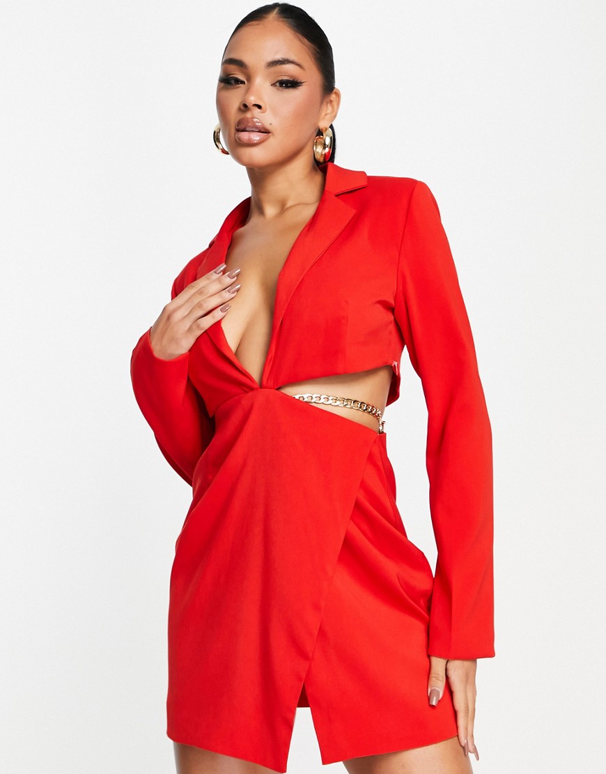 Kaiia Cut Out Blazer Dress With Chain Detail Waist In Red