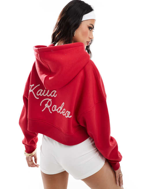Kaiia – Czerwona krótka bluza z kapturem i logo z napisem „Rodeo”