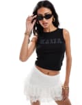 [Kaiia] Kaiia denim applique logo longline singlet top in black 18 BLACK