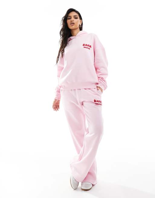 Kaiia design bubble logo wide leg trackies in pink and red (part of a set)