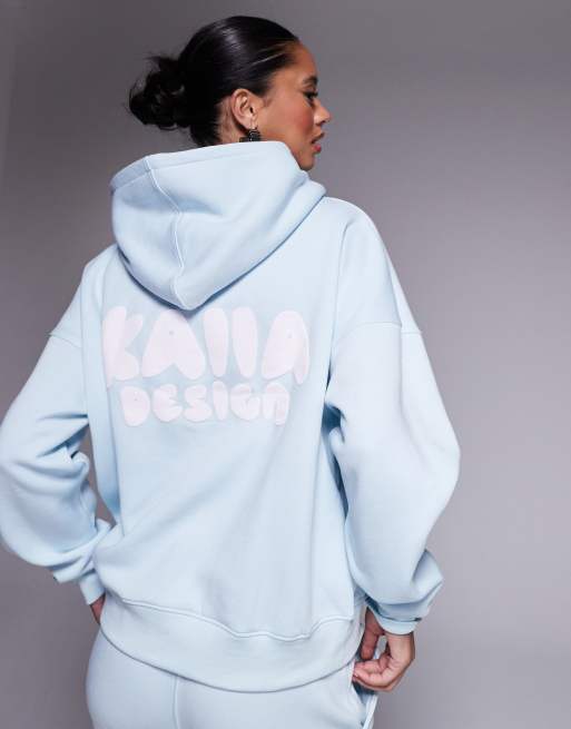 Kaiia - Design - Lyseblå oversized hættetrøje med boblelogo - Del af sæt