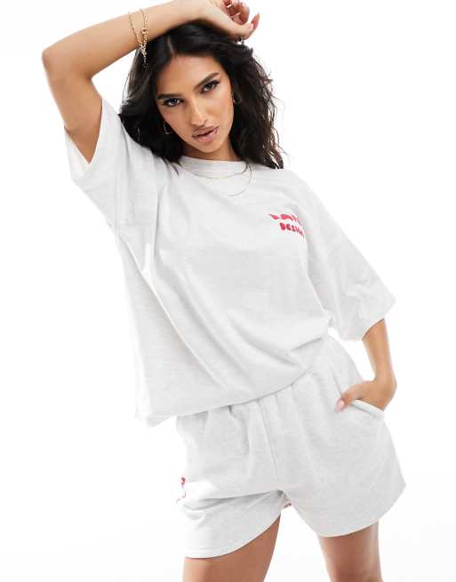 Kaiia design oversized front and back logo t-shirt in grey marl (part of a set)