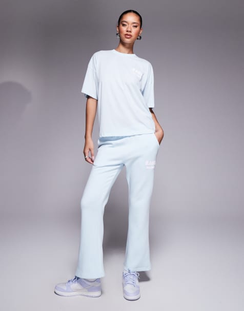 Kaiia design oversized t-shirt, hoodie and trackies set in light blue - view 1