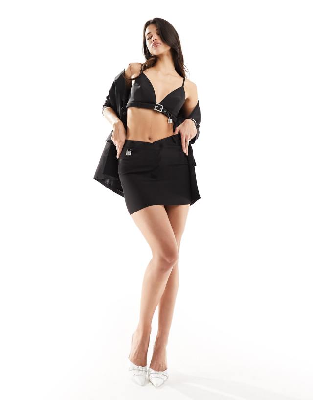 Kaiia - diamante padlock mini skirt co-ord in black