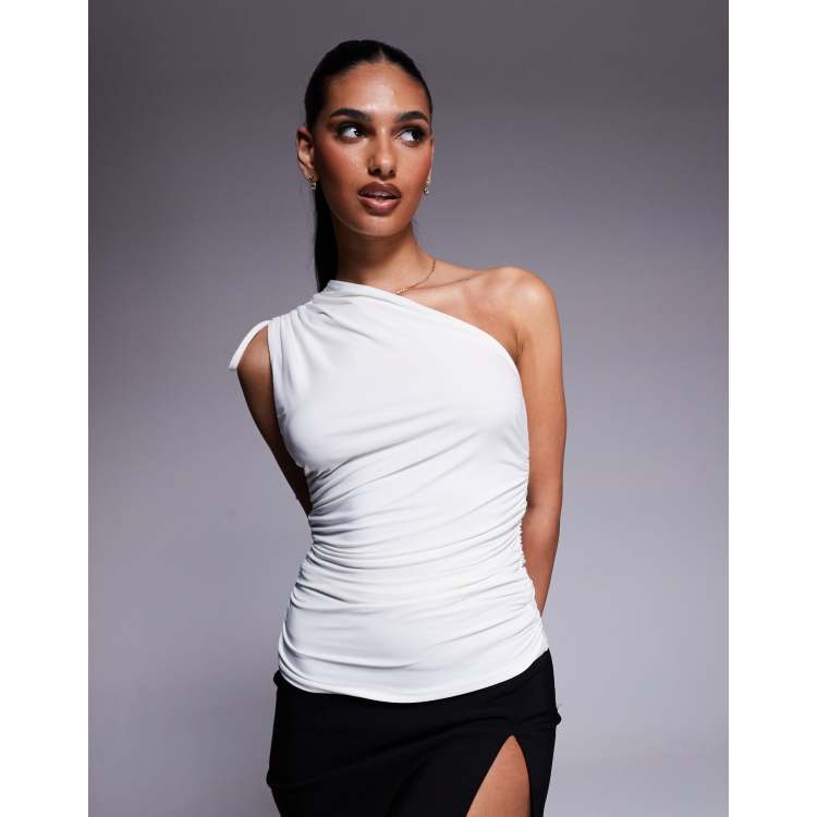 高評価のクリスマスプレゼント in top shoulder one tie slinky layered double Kaiia white ASOS | トップス