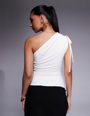 KAIIA DOUBLE LAYERED SLINKY TIE ONE SHOULDER TOP 