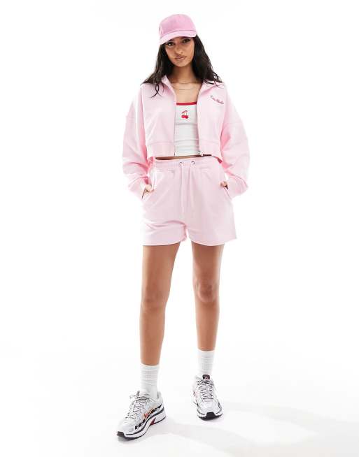 Kaiia drawstring sweat shorts in pink (part of a set)