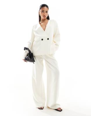 drawstring wide leg pants in ecru - part of a set-White