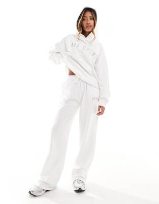 drawstring wide leg sweatpants in white - part of a set