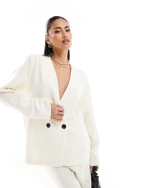 Kaiia dropped shoulder double breasted blazer co-ord in ecru - view 1