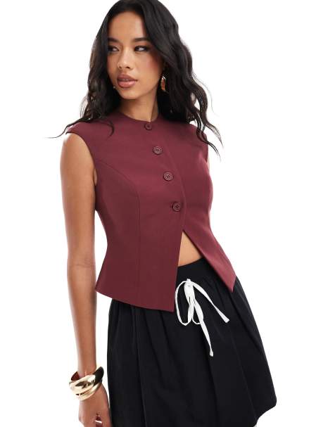 Kaiia - Elegant gilet met knoopsluiting en split aan de voorkant in bordeauxrood - view 1