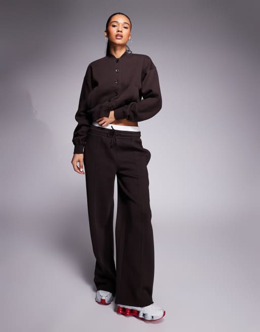 Kaiia – Elegante Jogginghose in Schokobraun mit doppeltem Bund und weitem Bein, Kombiteil