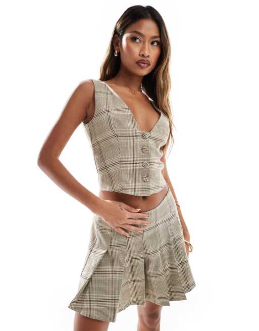 Kaiia – Elegante Weste in Beige mit Karomuster, Kombiteil