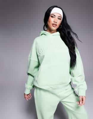 Kaiia embossed logo oversized hoodie co-ord in lime sherbet - view 1