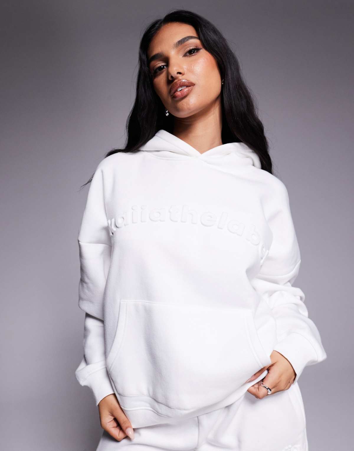 Kaiia embossed logo oversized hoodie co-ord in white