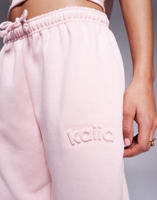 Kaiia Embossed Logo Wide Leg Sweatpants