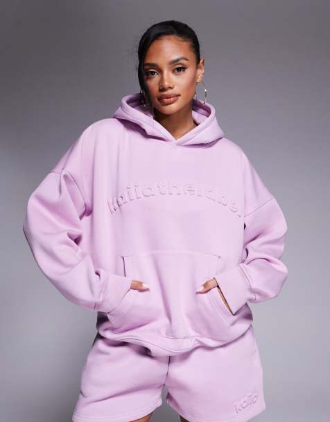 Kaiia embossed oversized hoodie co-ord in parma violet - view 1