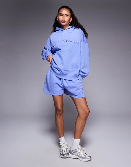 Kaiia embossed oversized hoodie in cornflower blue (part of a set)
