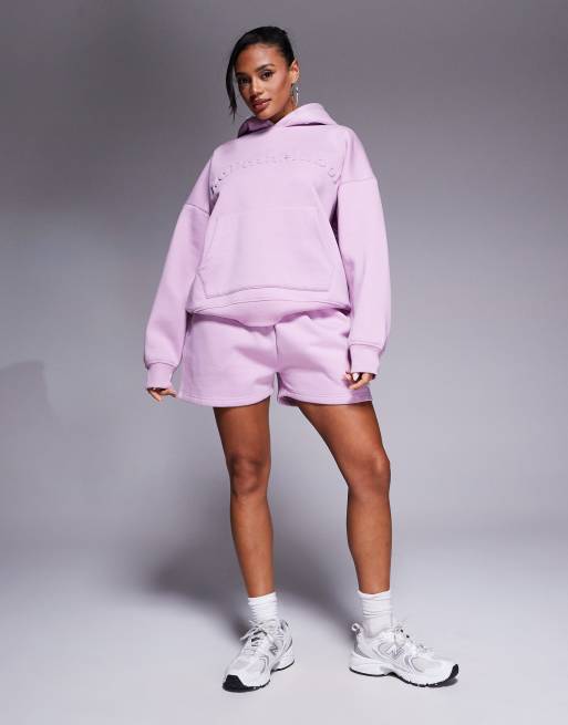 Kaiia embossed oversized hoodie in parma violet (part of a set), 4 of 4