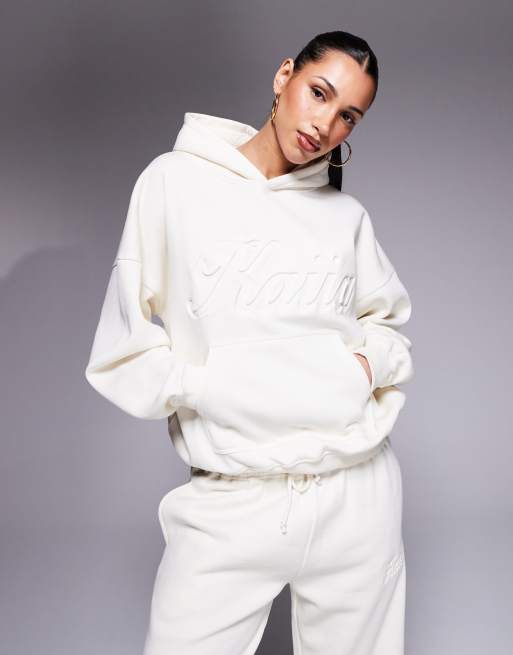 Kaiia embossed script logo oversized hoodie in buttercream (part of a set)