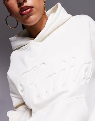 Kaiia Embossed Script Logo Oversized Hoodie In White