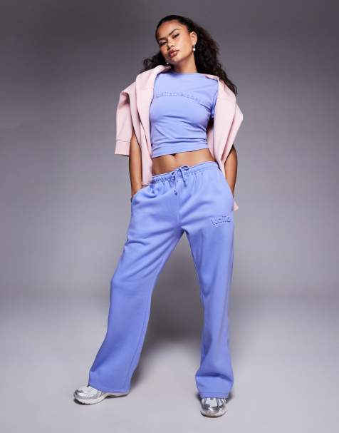 Kaiia embossed wide leg jogger co-ord in cornflower blue - view 1
