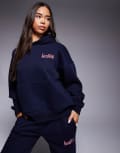 [Kaiia] Kaiia embroidered back logo detail oversized hoodie in navy and red (Part of a set) 14 Navy and red