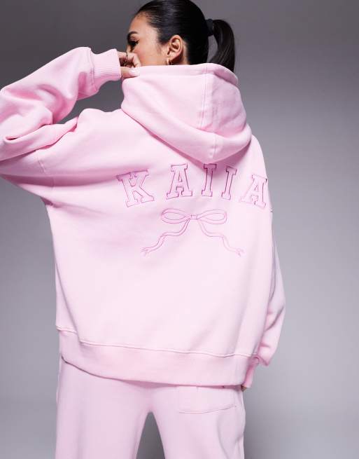Kaiia embroidered bow logo oversized hoodie in baby pink (part of a set)