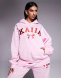[Kaiia] Kaiia embroidered bow logo oversized hoodie in pink and red (Part of a set) 10 Pink and red
