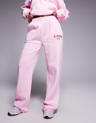 Kaiia Embroidered Bow Logo Wide Leg Sweatpants