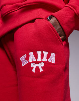 Kaiia Embroidered Bow Logo Wide Leg Sweatpants