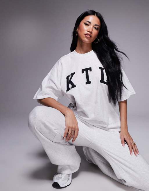 Kaiia embroidered KTL logo oversized t-shirt in light grey marl (Part of a set)