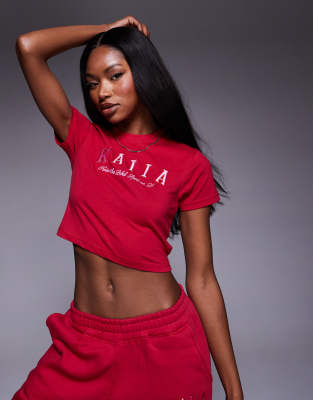 Kaiia Embroidered Logo Baby Tee In Red