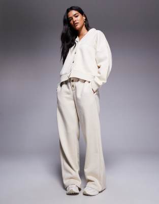 Kaiia Embroidered Logo Button Detail Wide Leg Sweatpants