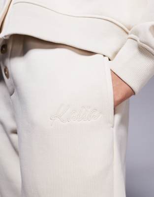 Kaiia Embroidered Logo Button Detail Wide Leg Sweatpants
