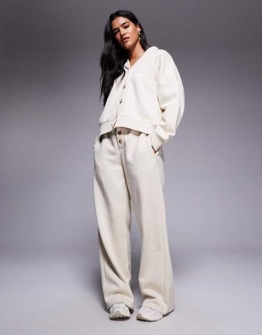 Kaiia embroidered logo button detail wide leg trackies in beige (part of a set)