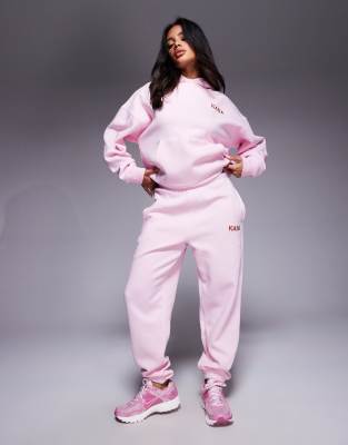 Kaiia Kaiia embroidered logo cuffed jogger co-ord in baby pink
