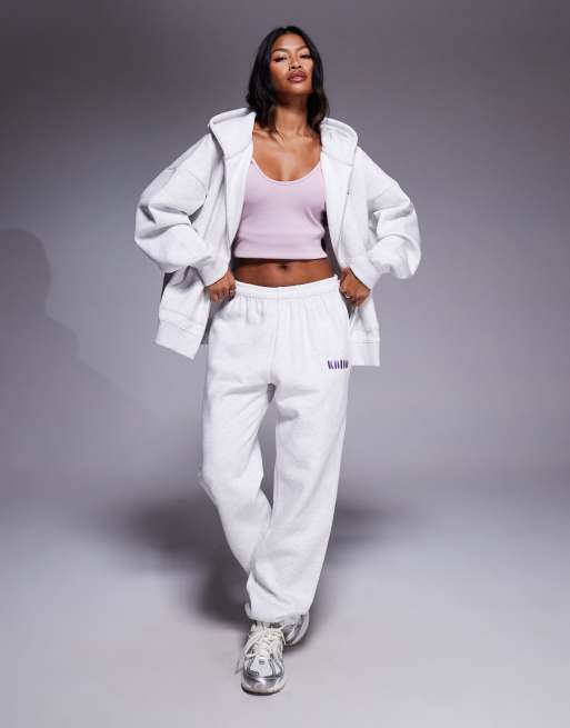 Kaiia embroidered logo cuffed sweatpants in light gray - part of a set